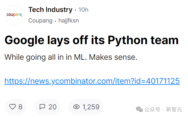 谷歌突破2万亿美元里程碑,却被曝裁掉整个Python团队?PyTorch之父怒批离谱插图5 谷歌突破2万亿美元里程碑,却被曝裁掉整个Python团队?PyTorch之父怒批离谱